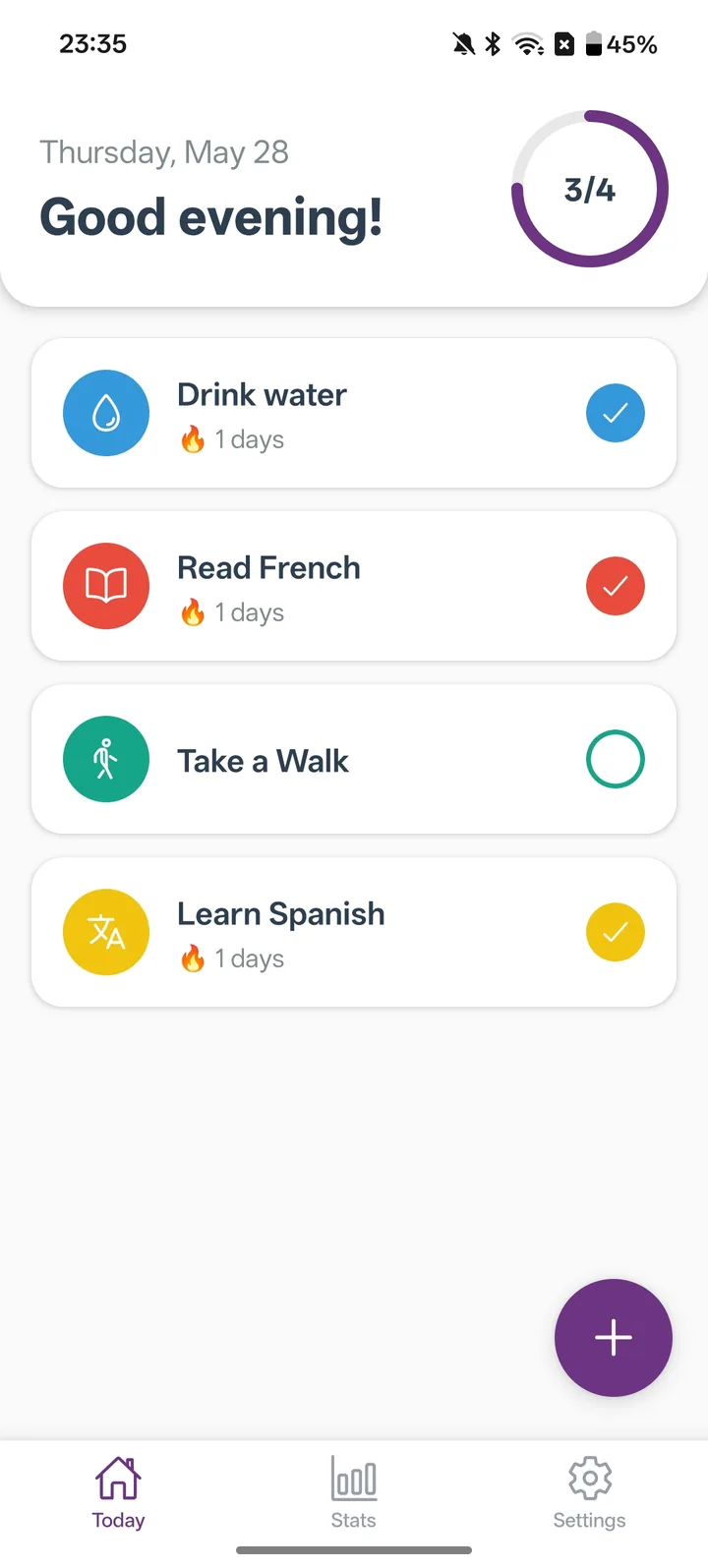 HabitFlow home screen